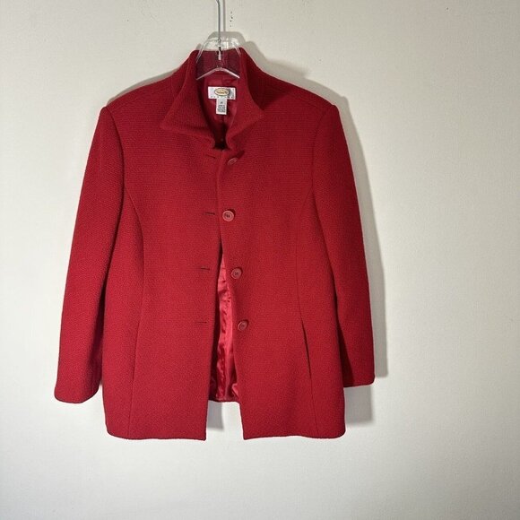 Vintage Talbots 100% Wool Blazer Jacket Women's Size 10 Petite Red Textured - Picture 1 of 6